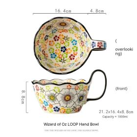 Hand-painted Handle Ceramic Tableware Household Vintage Soup Bowl Instant Noodles Salad Bowl (Color: green)