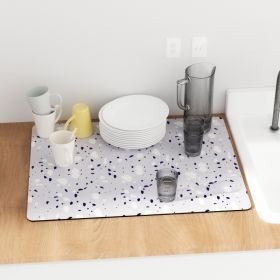 PU Leather Kitchen Countertop Draining Bar Table Insulation Bowl Plate Pot Absorbent Bathroom Mat (Option: Blue Gray Terrazzo-30x20)