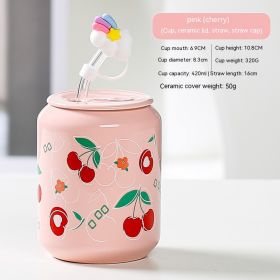 Creative Coke Bottle Ceramic Cup Fruit Cup With Straw Home Couple Gift (Option: Bottle Cap Cherry-420ML)