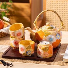 Elegant Lifting Handle Household Ceramic Underglaze Teapot Suit Hand Painted Good-looking Retro Water Glass (Option: One Pot Four Cups +Tray)