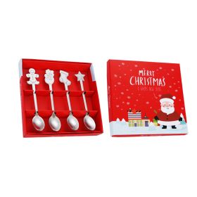 Creative Coffee Holiday Gift Box Stainless Steel Christmas Tableware Spoon (Option: Silver Four Piece Gift Box)