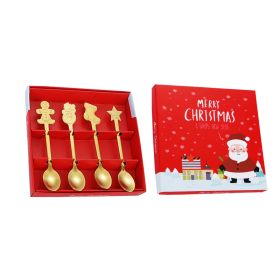 Creative Coffee Holiday Gift Box Stainless Steel Christmas Tableware Spoon (Option: Golden Four Piece Gift Box)