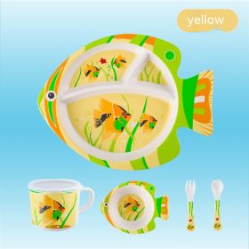 Bamboo Fiber Children's Tableware Set Cartoon Solid Food Bowl (Option: 029 Fairy Fish Yellow Green)