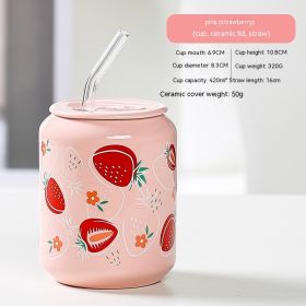 Creative Coke Bottle Ceramic Cup Fruit Cup With Straw Home Couple Gift (Option: Coke Bottle Strawberry-420ML)
