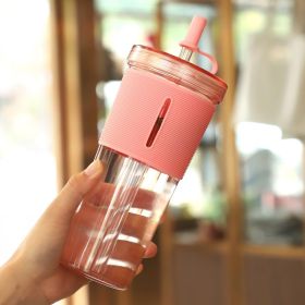 Student Portable Outdoor Double Layer Large Capacity Plastic Cup (Option: Pink-710ML)