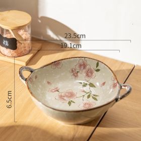 Ceramic Soup Bowl Household Anti-scald Double-ear Bowl (Option: Waving Cherry Blossoms)