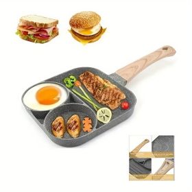 1pc Fry Pan For Egg, Non Stick Ham Pancake Maker, Egg Burger Pan With Wooden Handle, 4 Holes, For Induction Cooker Gas Stove (Quantity: 2 Hole Pan)