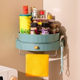 1pc; Kitchen Rotary Shelf; Multifunctional Storage Tray Wall Mount; Spice Storage Holder Dispenser; Punch Free Kitchen Caddy Organizer With Adhesive (Color: green)