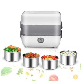 1pc Electric Lunch Box; Food Heater; Portable Food Warmer For Home And Office; Self Heating Lunch Box; Stainless Steel Food Container; Heated Bento Bo (Color: White)