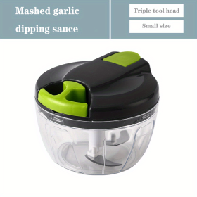Manual Meat Grinder Vegetable Cutter Pound Garlic Artifact Shredder Baby Complementary Food Machine Hand Cut Pepper Capacity 520ml (Color: Gray-green)