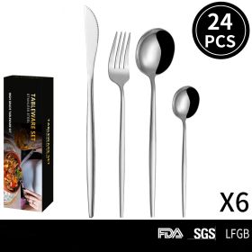 Portuguese Stainless Steel Tableware 24 Pieces Steak Knife, Fork And Spoon (Option: Silver 24PCs Set)
