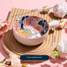 Rose Underglaze Porcelain Household Tableware Large (Option: Handle Bowl)