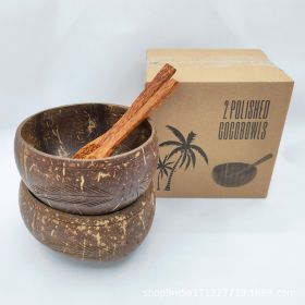 Natural Coconut Old Shell Bowl (Option: Carved Style 2 Suit-Door Frame Spoon)
