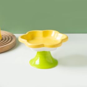 Pet Ceramic Cat Bowl Flower High Foot Anti-turning Enamel Stain Resistant Supplies Food Basin (Option: 2pcs-Pink Green)